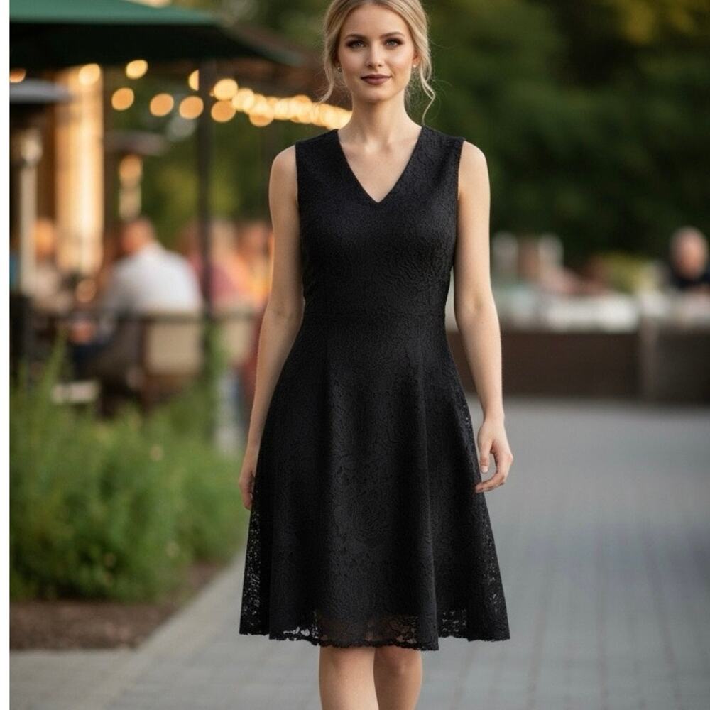 White House Black Market Cocktail Dress Black Lace Size 6